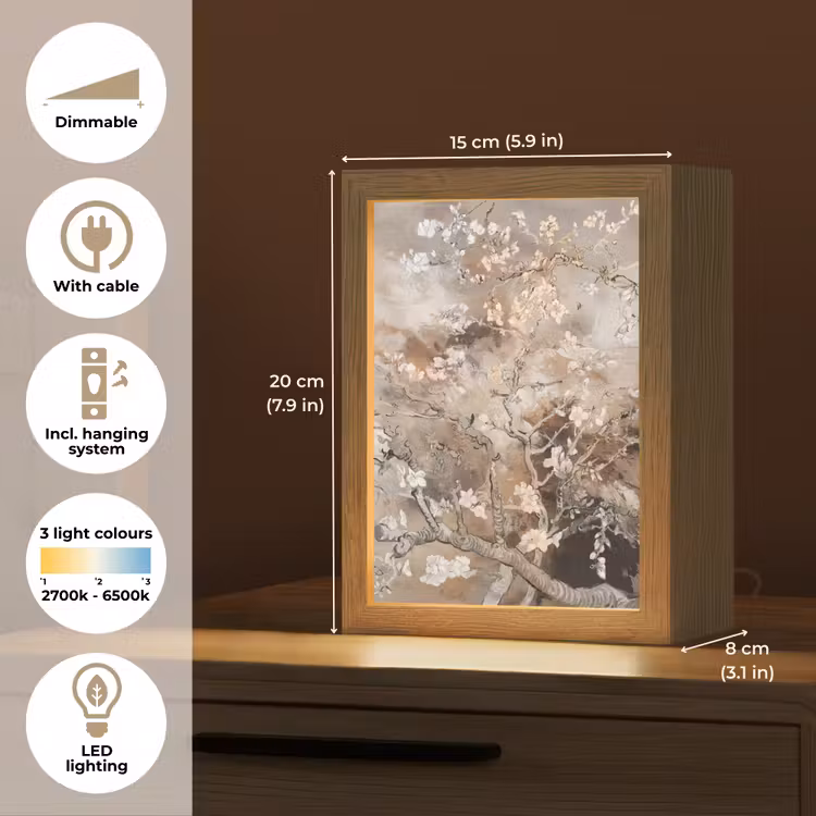 Amandelbloesem - Kunst - Van Gogh - Beige - Abstract Light Box met kabel (Tafellamp) klein -USP_EN