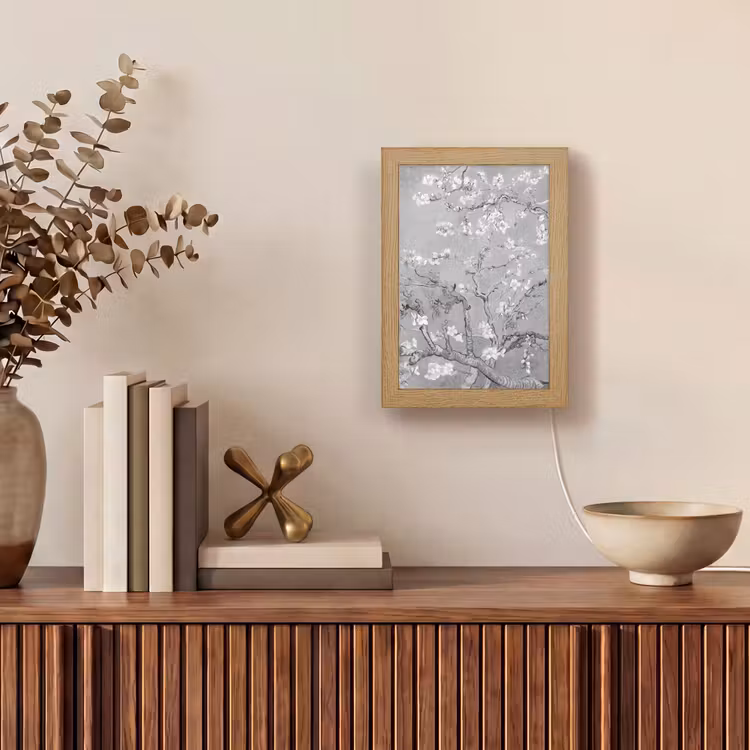 Amandelbloesem - Kunst - Van Gogh - Grijs Light Box met kabel (Tafellamp) klein -sfeer2