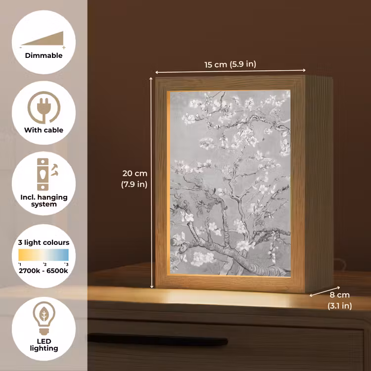 Amandelbloesem - Kunst - Van Gogh - Grijs Light Box met kabel (Tafellamp) klein -USP_EN