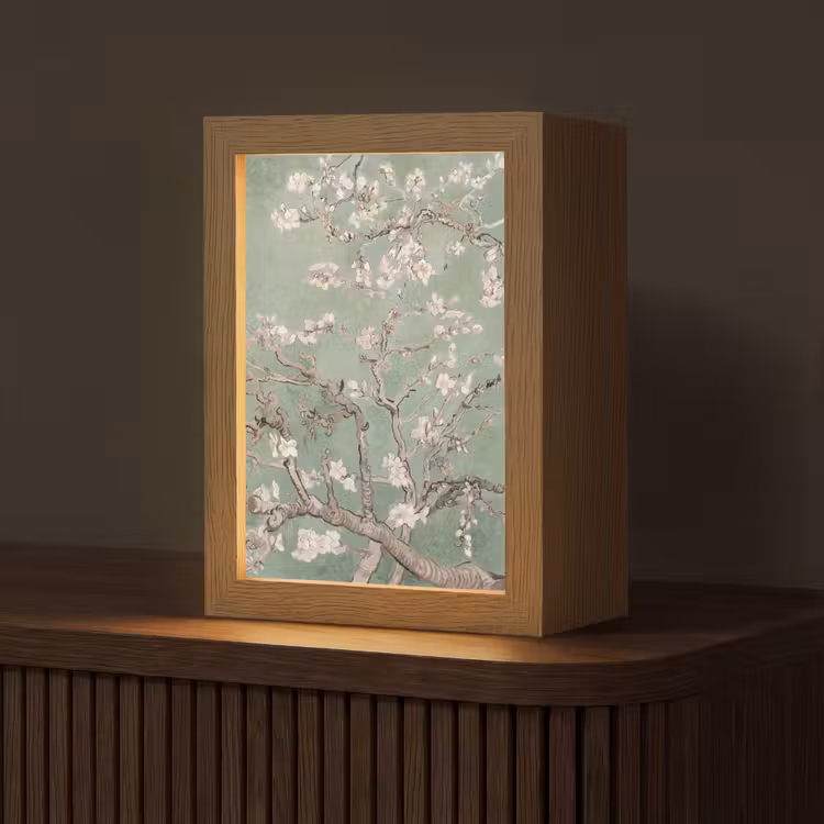 Amandelbloesem - Kunst - Van Gogh - Groen Light Box met kabel (Tafellamp) klein -z3d_website