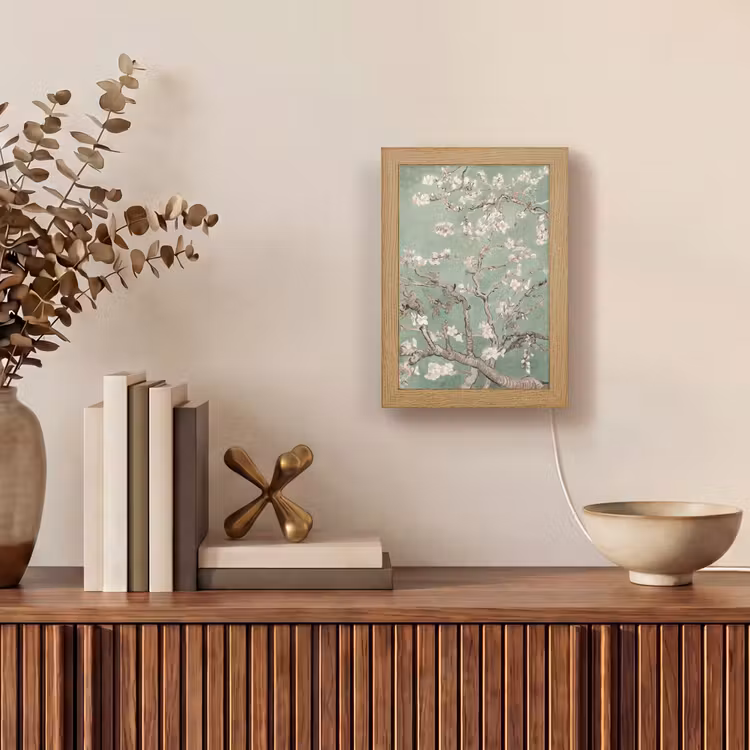 Amandelbloesem - Kunst - Van Gogh - Groen Light Box met kabel (Tafellamp) klein -sfeer2