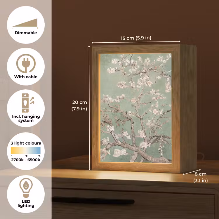 Amandelbloesem - Kunst - Van Gogh - Groen Light Box met kabel (Tafellamp) klein -USP_EN