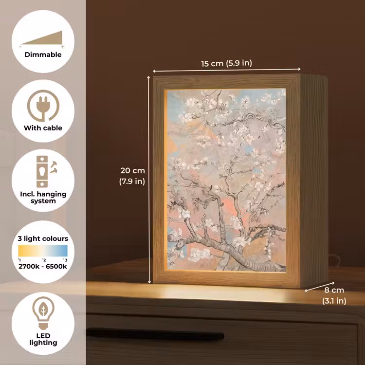 Amandelbloesem - Kunst - Van Gogh - Pastel Light Box met kabel (Tafellamp) klein -USP_EN