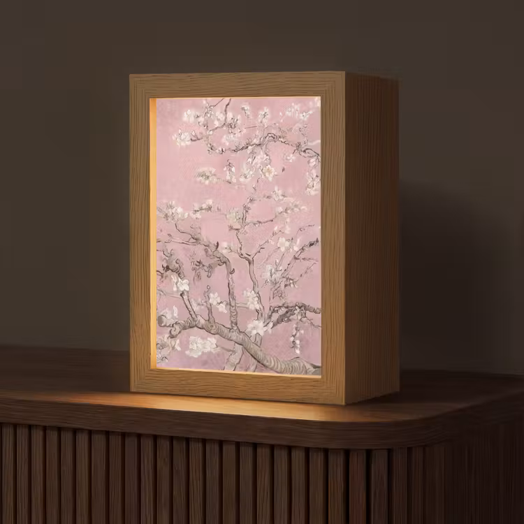 Amandelbloesem - Kunst - Van Gogh - Roze Light Box met kabel (Tafellamp) klein -z3d_website