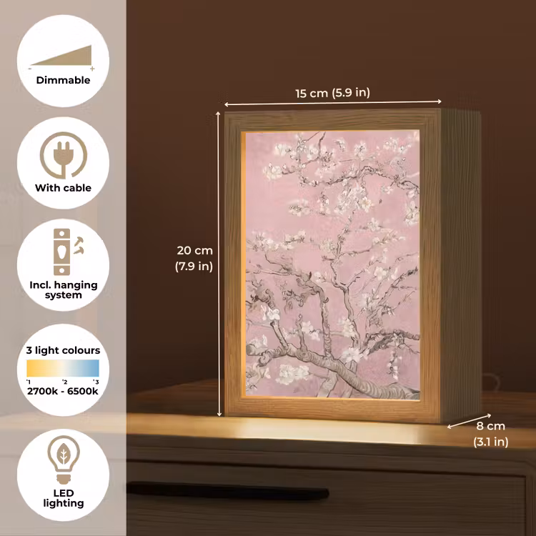 Amandelbloesem - Kunst - Van Gogh - Roze Light Box met kabel (Tafellamp) klein -USP_EN