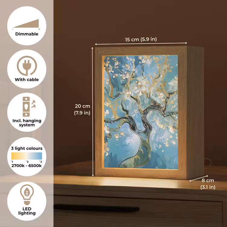 Amandelbloesem boom - Blauw - Abstract Light Box met kabel (Tafellamp) klein -USP_EN