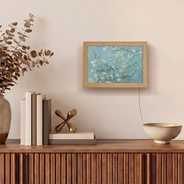 Amandelbloesem - Van Gogh - Kunst - Bloemen Light Box met kabel (Tafellamp) klein -sfeer2