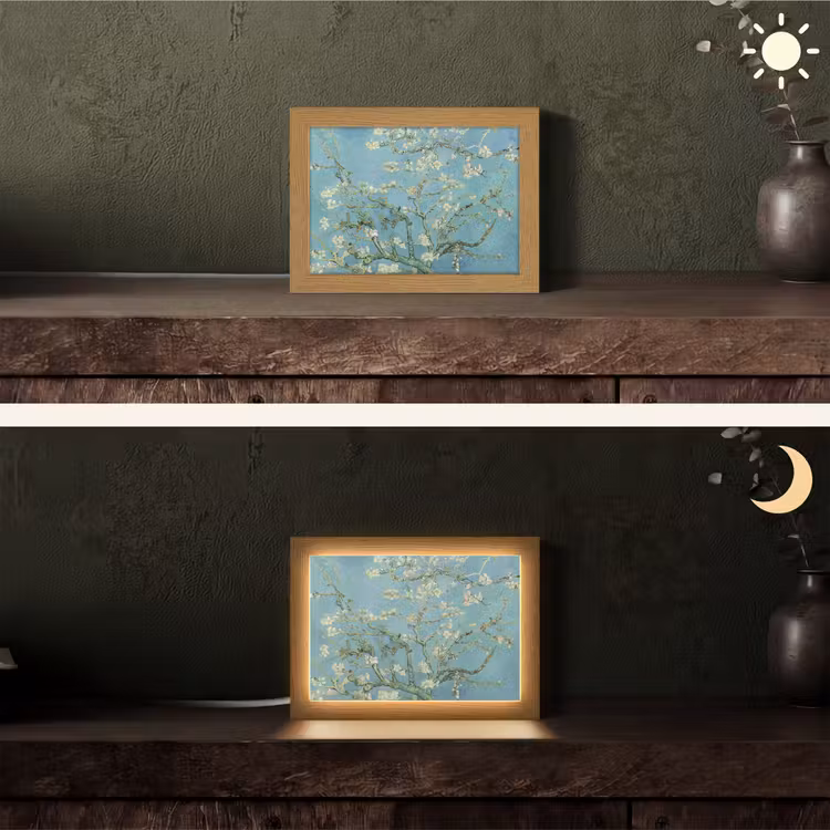 Amandelbloesem - Van Gogh - Kunst - Bloemen Light Box met kabel (Tafellamp) klein -sfeer3