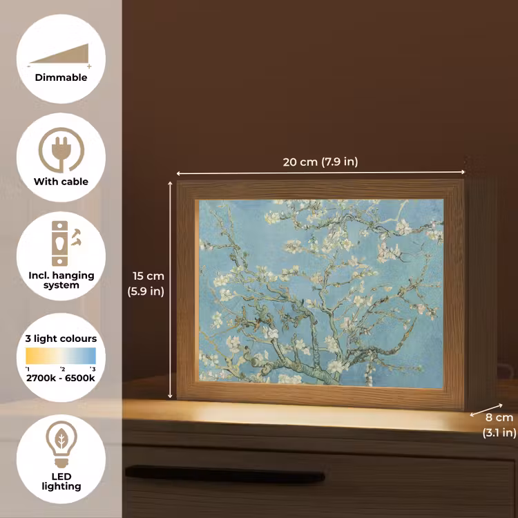 Amandelbloesem - Van Gogh - Kunst - Bloemen Light Box met kabel (Tafellamp) klein -USP_EN