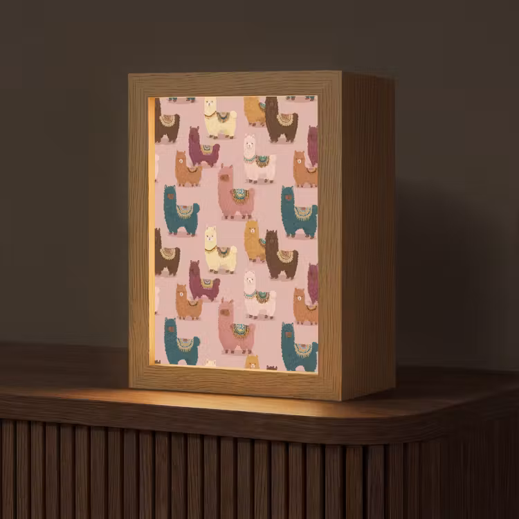 Alpaca's - Patroon - Kleurrijk Light Box met kabel (Tafellamp) klein 925 -z3d_website