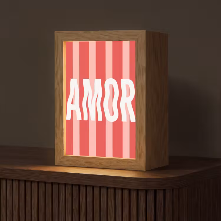 Amor - Strepen - Rood - Roze Light Box met kabel (Tafellamp) klein -z3d_website