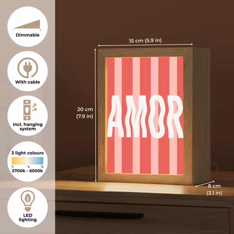 Amor - Strepen - Rood - Roze Light Box met kabel (Tafellamp) klein -USP_EN