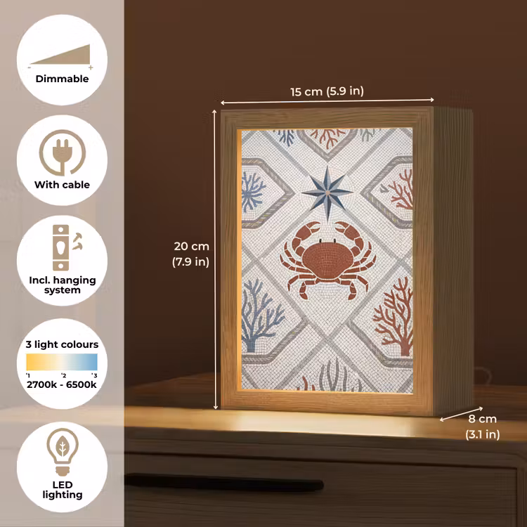 Dier - Mozaïek - Zee - Klassiek - Bruin Light Box met kabel (Tafellamp) klein -USP_EN