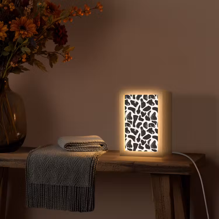 Dierenpatroon - Vlekken - Zwart - Wit Light Box met kabel (Tafellamp) klein 925 -sfeer4