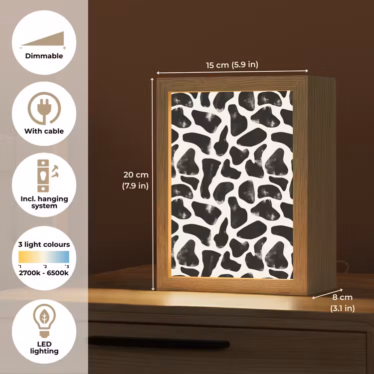 Dierenpatroon - Vlekken - Zwart - Wit Light Box met kabel (Tafellamp) klein 925 -USP_EN