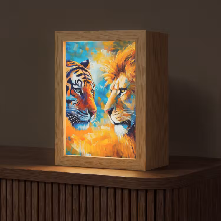 Dieren - Kunst - Leeuw - Tijger Light Box met kabel (Tafellamp) klein -z3d_website