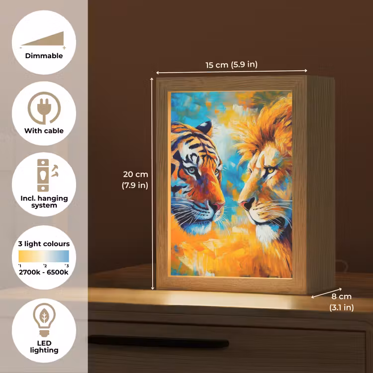Dieren - Kunst - Leeuw - Tijger Light Box met kabel (Tafellamp) klein -USP_EN