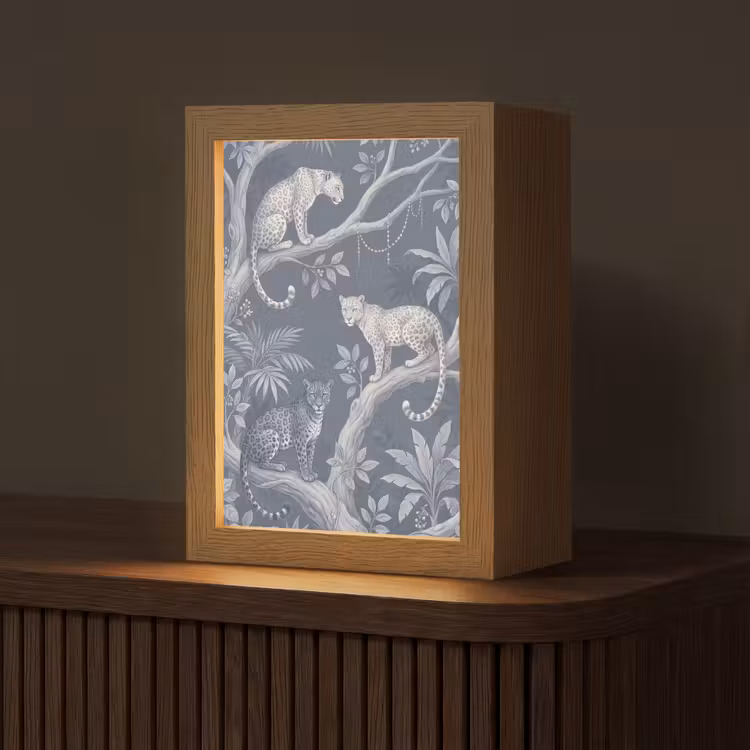 Dieren - Jungle - Illustratie - Bomen - Blauw Light Box met kabel (Tafellamp) klein -z3d_website