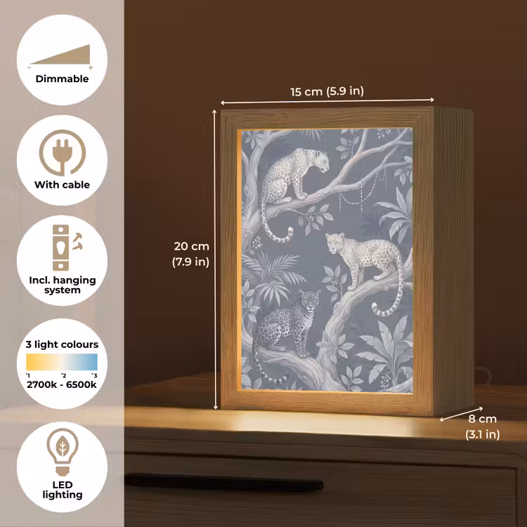 Dieren - Jungle - Illustratie - Bomen - Blauw Light Box met kabel (Tafellamp) klein -USP_EN