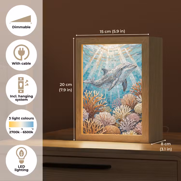 Dieren - Mozaïek - Oceaan - Koraal - Blauw Light Box met kabel (Tafellamp) klein -USP_EN