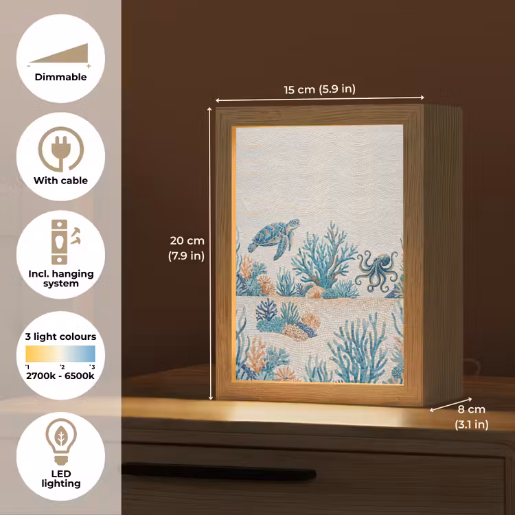 Dieren - Onderwater - Natuur - Mozaïek - Blauw Light Box met kabel (Tafellamp) klein -USP_EN