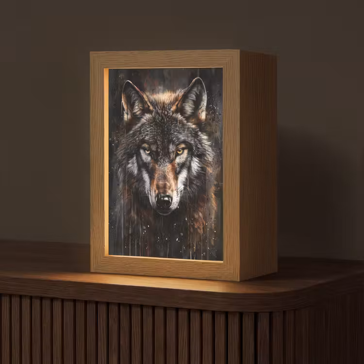 Dieren - Wolf - Portret - Zwart - Bruin Light Box met kabel (Tafellamp) klein -z3d_website
