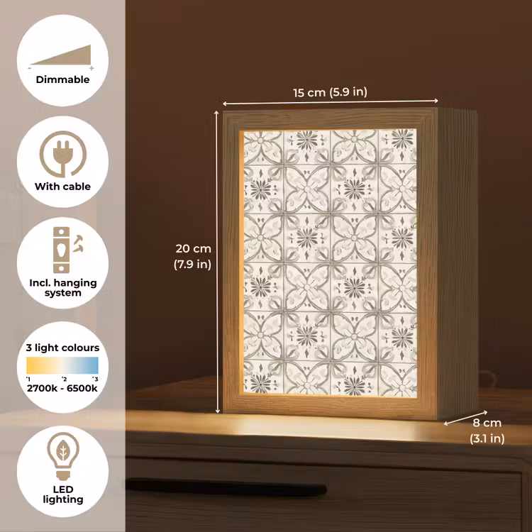 Antiek - Tegel - Beige Light Box met kabel (Tafellamp) klein 925 -USP_EN