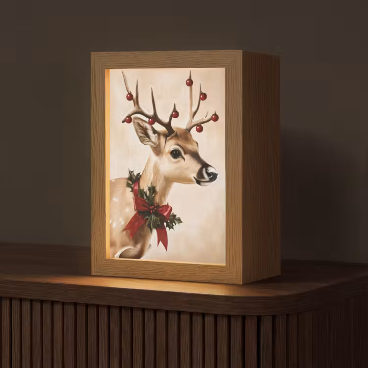 Gewei - Kerst - Rendier - Rood Light Box met kabel (Tafellamp) klein -z3d_website