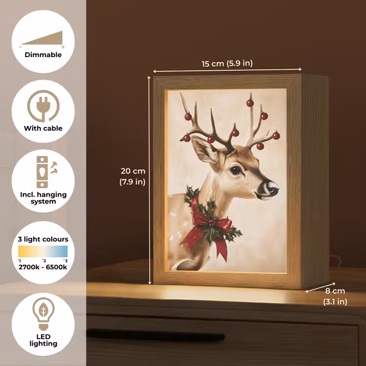 Gewei - Kerst - Rendier - Rood Light Box met kabel (Tafellamp) klein -USP_EN