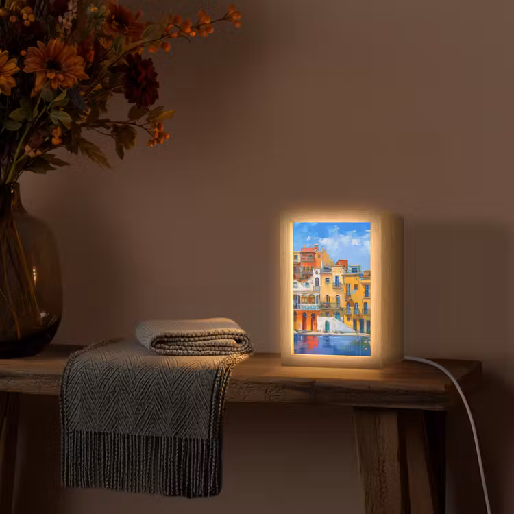 Architectuur - Kleurrijk - Kunst - Modern Light Box met kabel (Tafellamp) klein -sfeer4