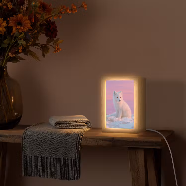 Poolvos - Sneeuw - Roze Light Box met kabel (Tafellamp) klein -sfeer4