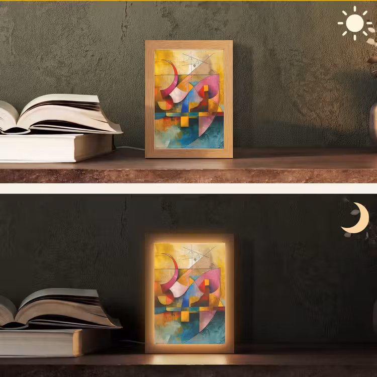 Kunst - Abstract - Aesthetic - Kleurrijk - Art Light Box met kabel (Tafellamp) klein -sfeer3