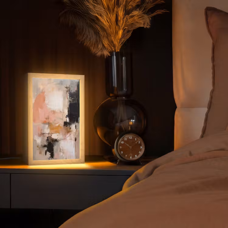 Kunst - Abstract - Beige - Verf Light Box met kabel (Tafellamp) klein -sfeer1
