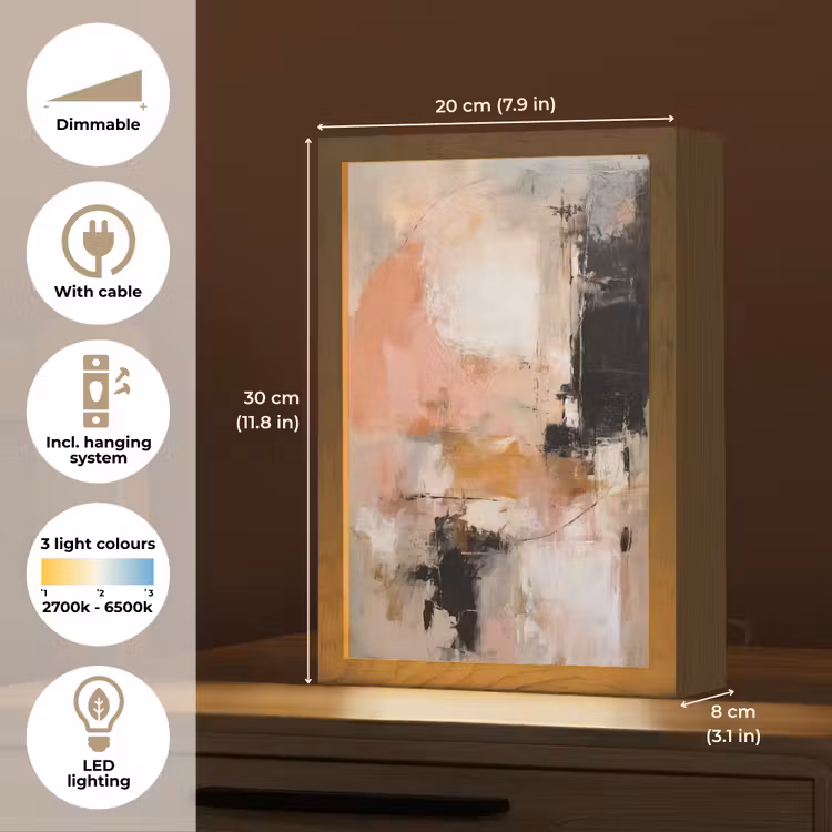 Kunst - Abstract - Beige - Verf Light Box met kabel (Tafellamp) klein -USP_EN
