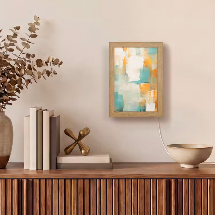 Kunst - Abstract - Blauw - Wit Light Box met kabel (Tafellamp) klein -sfeer2
