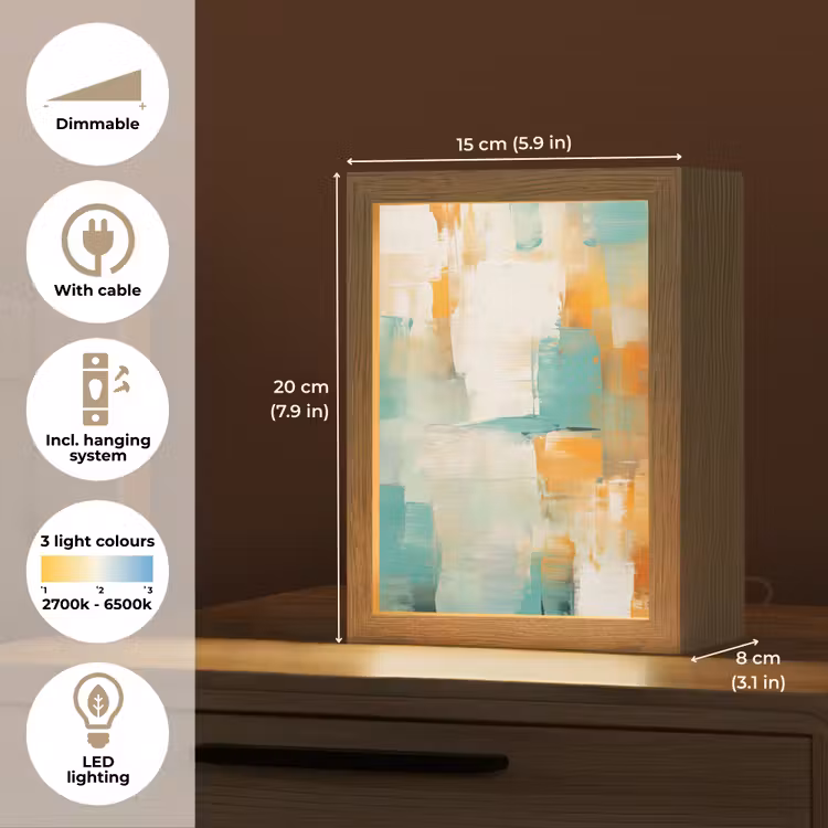 Kunst - Abstract - Blauw - Wit Light Box met kabel (Tafellamp) klein -USP_EN
