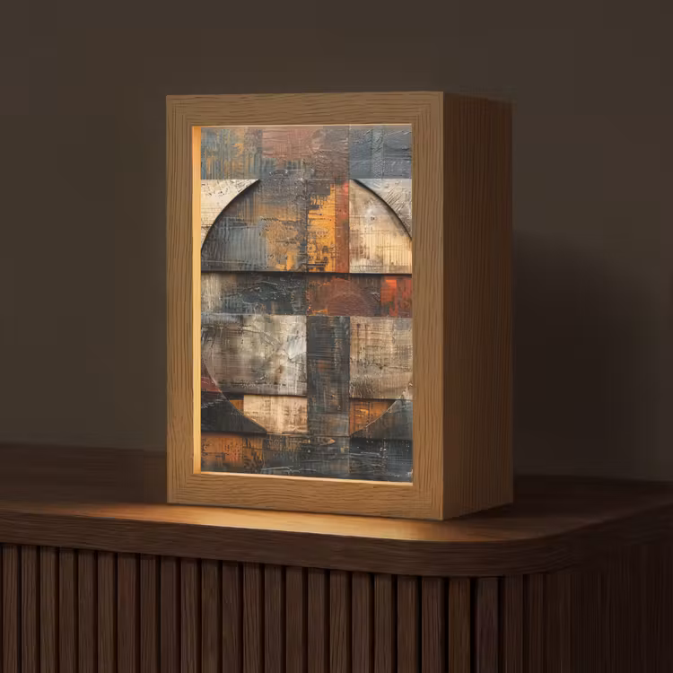 Kunst - Bruin - Abstract - Hout motief Light Box met kabel (Tafellamp) klein -z3d_website