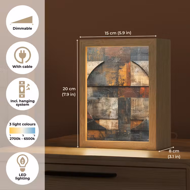Kunst - Bruin - Abstract - Hout motief Light Box met kabel (Tafellamp) klein -USP_EN