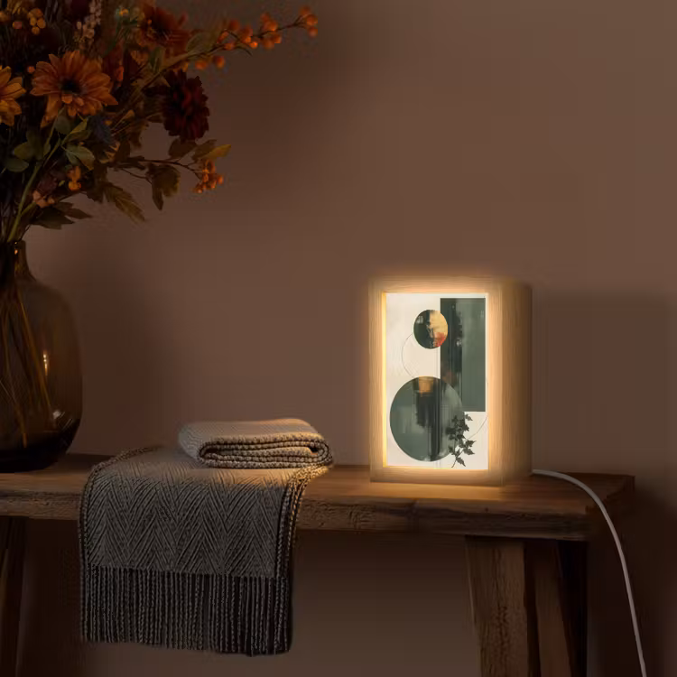 Kunst - Cirkels - Modern - Abstract Light Box met kabel (Tafellamp) klein -sfeer4