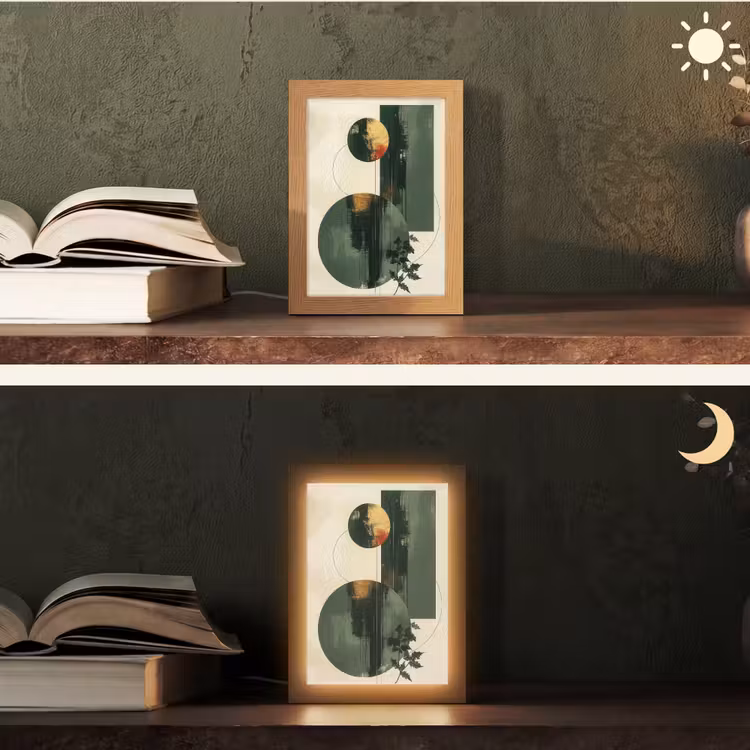 Kunst - Cirkels - Modern - Abstract Light Box met kabel (Tafellamp) klein -sfeer3