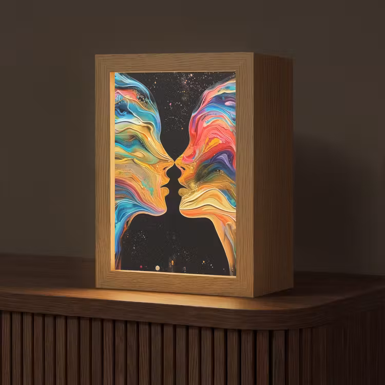 Kunst - Kleurrijk - Vrouw - Art - Abstract - Gezichten Light Box met kabel (Tafellamp) klein -z3d_website