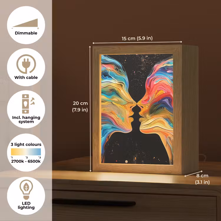 Kunst - Kleurrijk - Vrouw - Art - Abstract - Gezichten Light Box met kabel (Tafellamp) klein -USP_EN