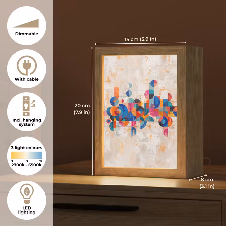 Kunst - Geometrisch - Abstract - Kleurrijk Light Box met kabel (Tafellamp) klein -USP_EN