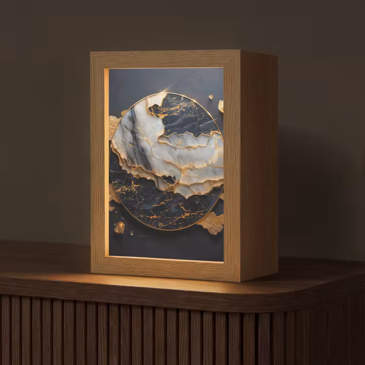 Kunst - Goud - Zwart - Modern - Abstract Light Box met kabel (Tafellamp) klein -z3d_website