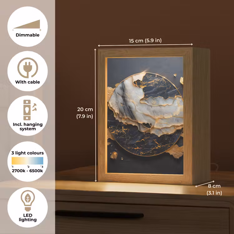 Kunst - Goud - Zwart - Modern - Abstract Light Box met kabel (Tafellamp) klein -USP_EN