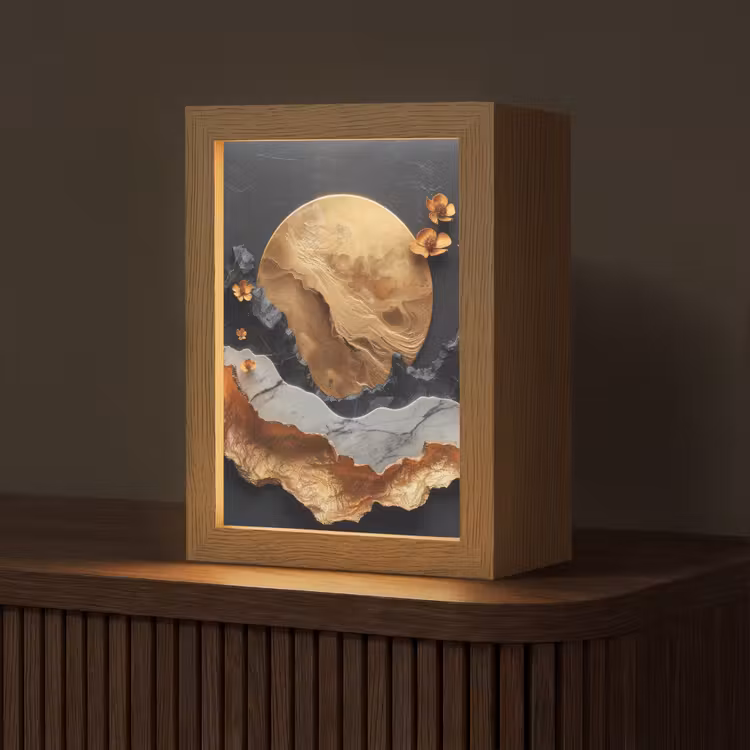 Kunst - Goud - Modern - Abstract Light Box met kabel (Tafellamp) klein -z3d_website