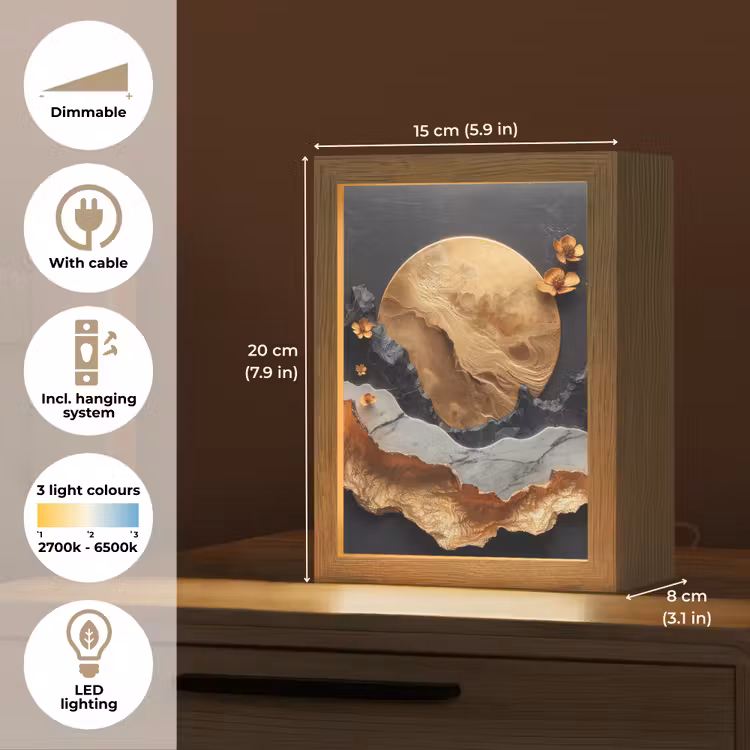 Kunst - Goud - Modern - Abstract Light Box met kabel (Tafellamp) klein -USP_EN