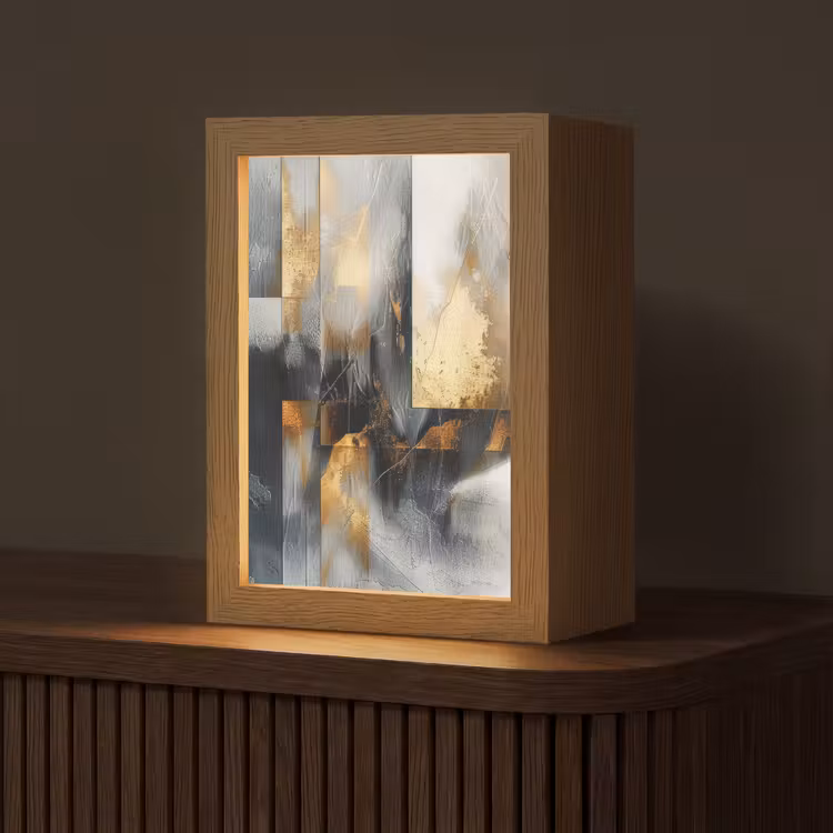 Kunst - Goud - Zilver - Abstract Light Box met kabel (Tafellamp) klein -z3d_website