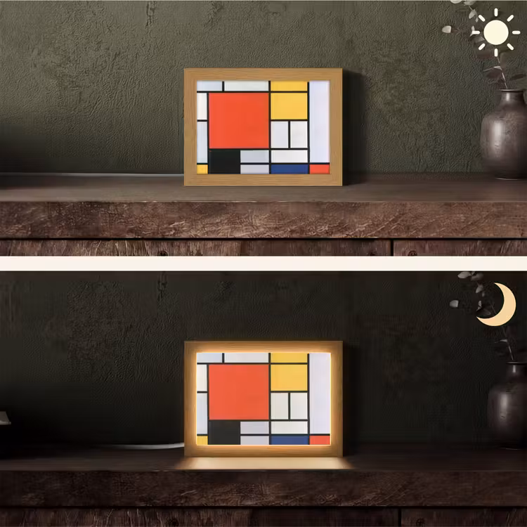 Kunst - Mondriaan - Oude meesters - Compositie 2 Light Box met kabel (Tafellamp) klein -sfeer3