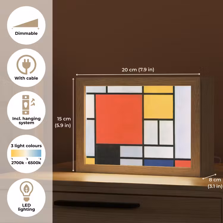 Kunst - Mondriaan - Oude meesters - Compositie 2 Light Box met kabel (Tafellamp) klein -USP_EN